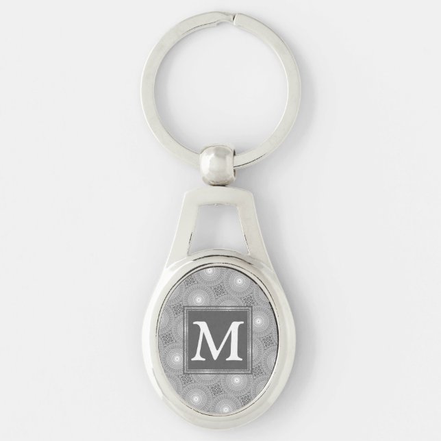Monogram grey circles pattern key ring (Front)