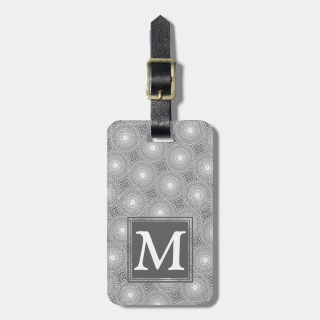 Monogram grey circles pattern luggage tag (Front Vertical)