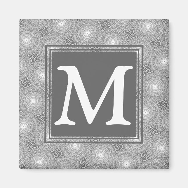 Monogram grey circles pattern magnet (Front)