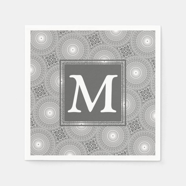 Monogram grey circles pattern napkin (Front)