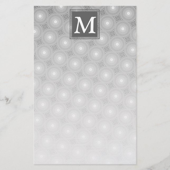 Monogram grey circles pattern stationery (Front)