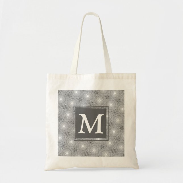 Monogram grey circles pattern tote bag (Front)