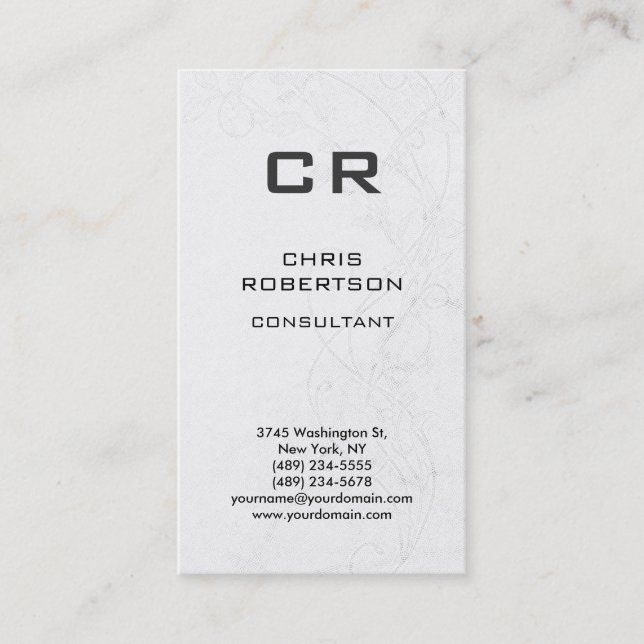 Monogram Grey Damask Pattern Business Card (Front)