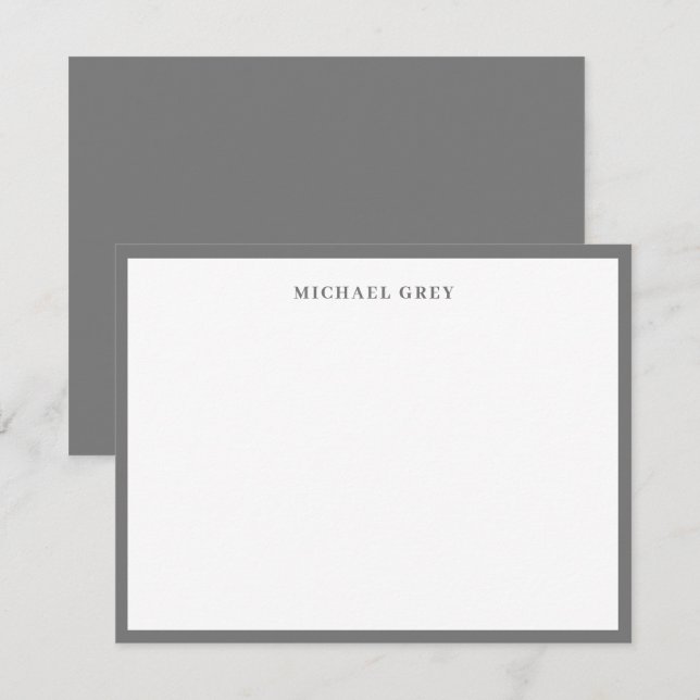 Monogram Grey Elegant Border Card (Front/Back)