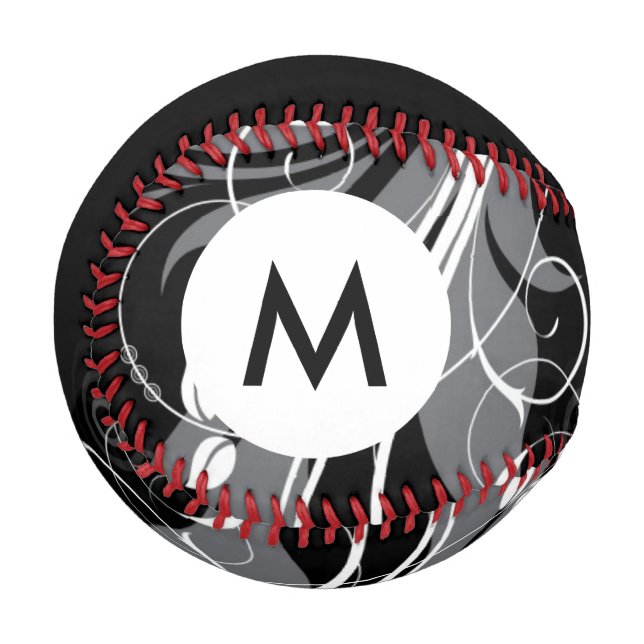 Monogram Grey Floral Pattern on Black Baseball (Front Left)