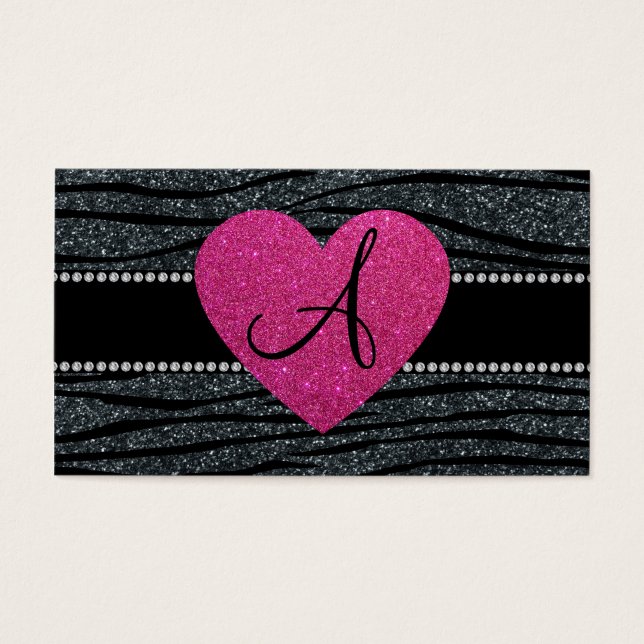 Monogram Grey glitter zebra stripes pink heart (Front)