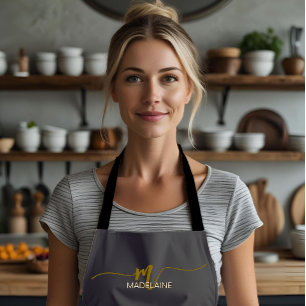 Monogram Grey Gold Color Personal Apron