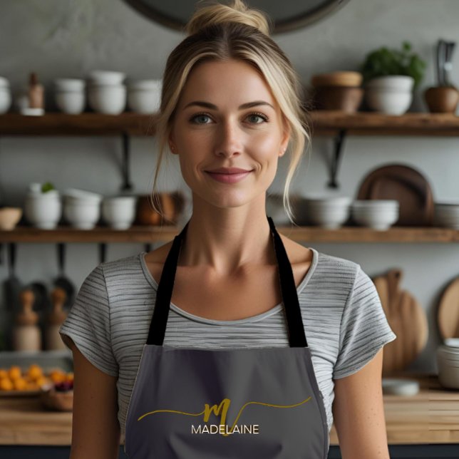Monogram Grey Gold Colour Personal  Apron (Creator Uploaded)