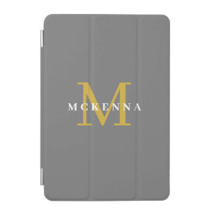 Monogram Grey Gold White Initial Personalised Name iPad Mini Cover