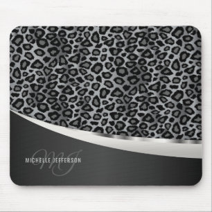 Monogram - Grey Leopard Design Mouse Mat