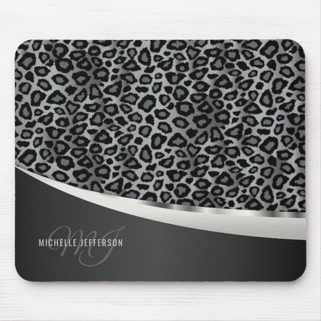 Monogram - Grey Leopard Design Mouse Mat (Front)