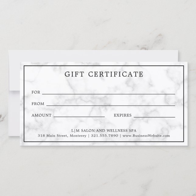 Monogram Grey Marble Business Gift Certificate (Front)