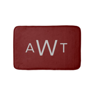 Monogram Grey Maroon Dark Red Burgundy Classic  Bath Mat