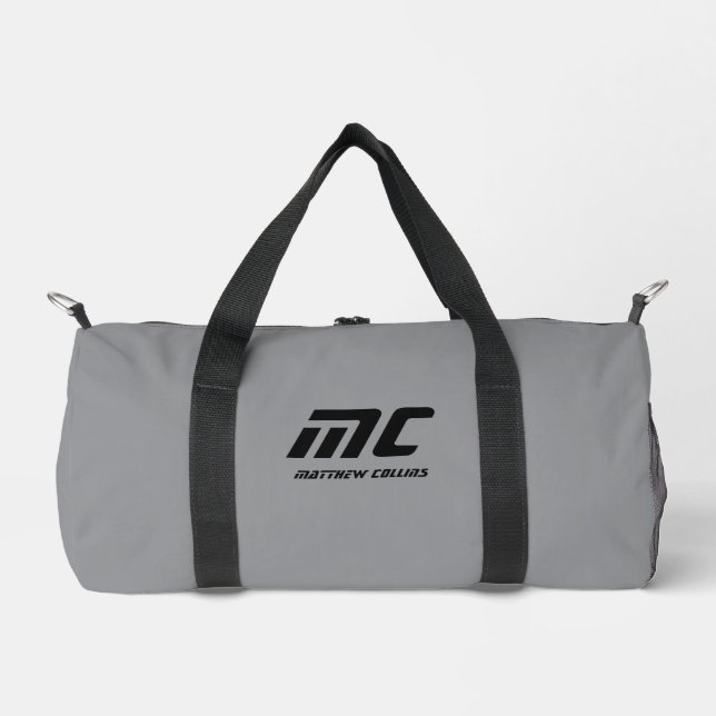 Monogram Grey Minimalist Name Simple for Him Duffle Bag (Front)
