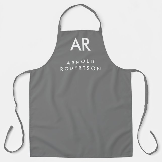 Monogram Grey Modern Custom Name Apron (Front)