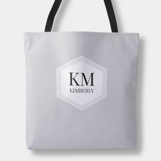 Monogram Grey Modern Elegant Simple Custom Name Tote Bag (Monogram Gray Modern Elegant Simple Custom Name Tote Bag)