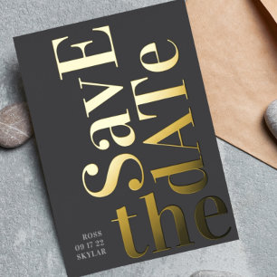 Monogram Grey Modern Pressed Gold Save The Date