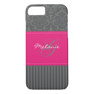 Monogram Grey Pink Damask Stripe iPhone 7 Case