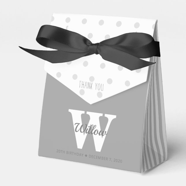 Monogram Grey Polka Dots Stripes Favour Box (Front Side)
