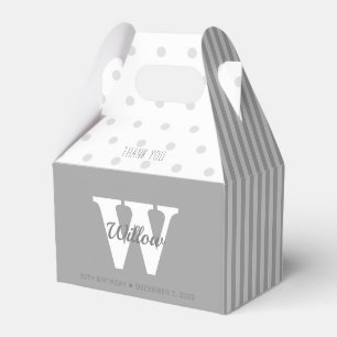 Monogram Grey Polka Dots Stripes Gable Favour Box