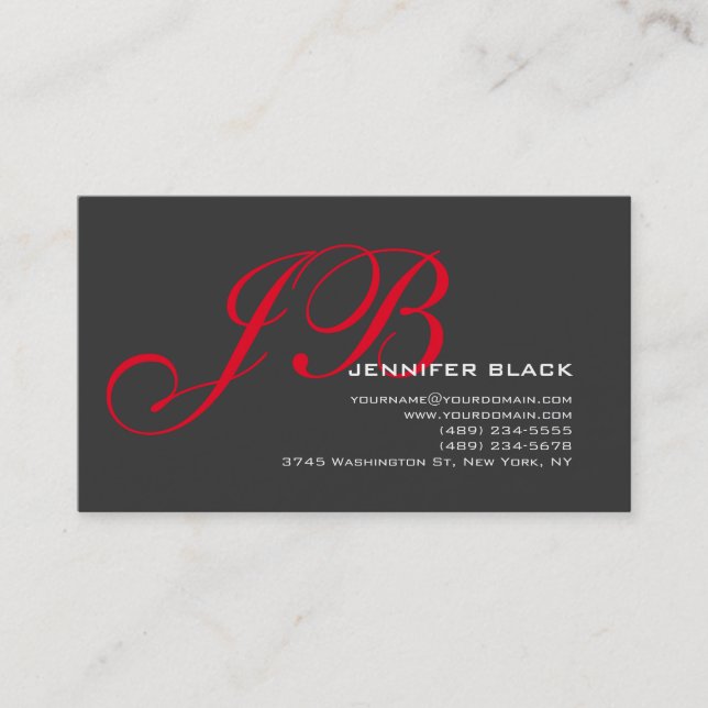 Monogram Grey Red Consultant Business Card (Front)