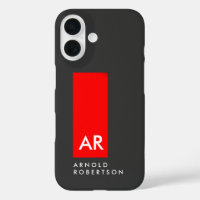 Monogram Grey Red Modern Add Replace Name Initials