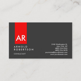 Monogram Grey Red Modern Consultant Business Card