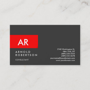 Monogram Grey Red Modern Stylish Business Card