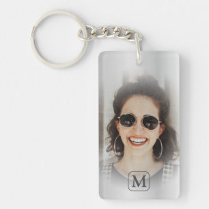 Monogram Grey Silver Photo Keepsake Key Ring