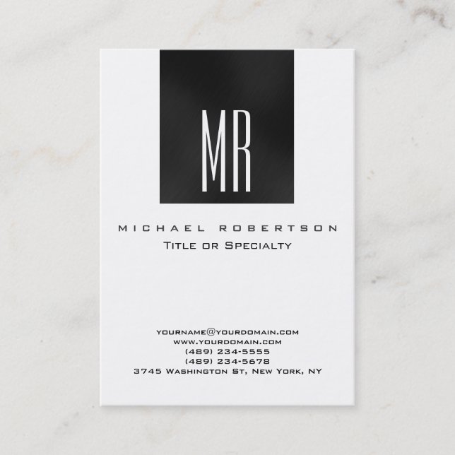 Monogram Grey Stripe White Chubby Business Card (Front)