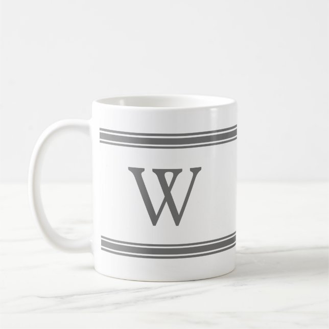 Monogram Grey Striped Personalised Mug (Left)