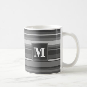 Monogram grey stripes coffee mug