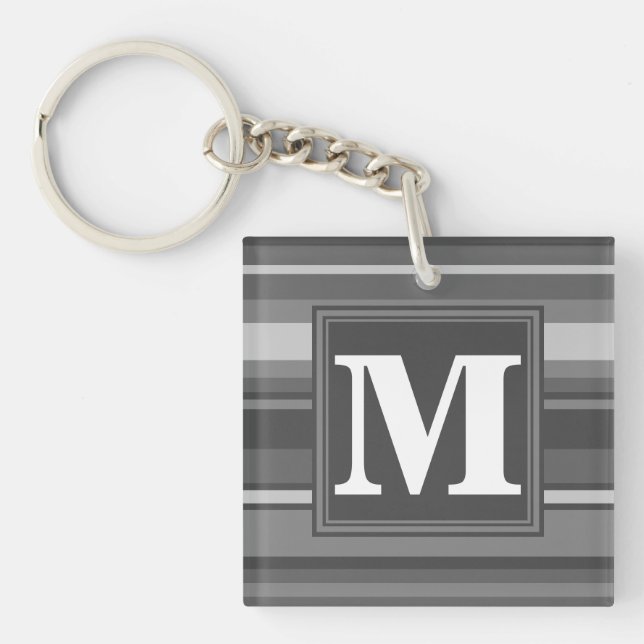 Monogram grey stripes key ring (Front)