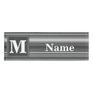 Monogram grey stripes name tag