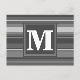 Monogram grey stripes postcard