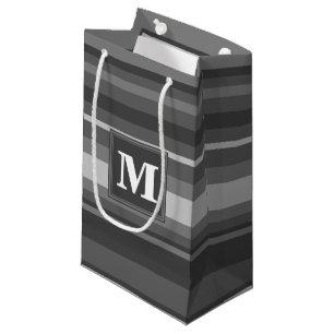 Monogram grey stripes small gift bag
