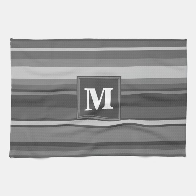 Monogram grey stripes tea towel (Horizontal)