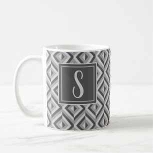 Monogram Grey Three-Tone Diamond Pattern Coffee Mug