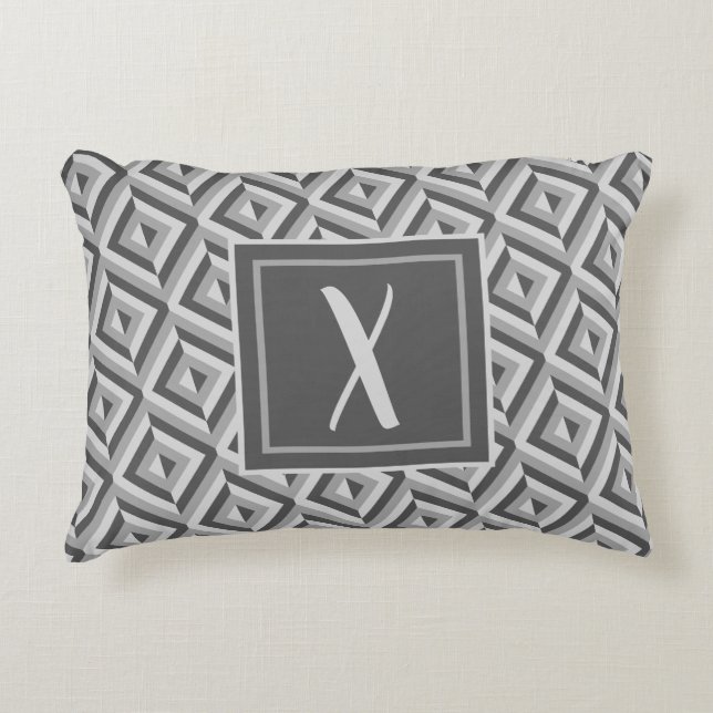 Monogram Grey Three-Tone Diamond Pattern Decorative Cushion (Front)