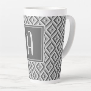 Monogram Grey Three-Tone Diamond Pattern Latte Mug