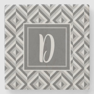 Monogram Grey Three-Tone Diamond Pattern Stone Coaster