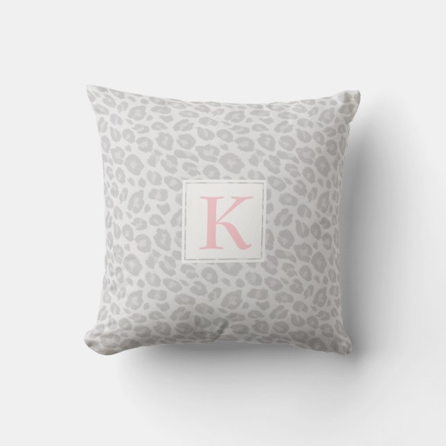 Monogram Grey Tonal Leopard Print Throw Pillow (Front)