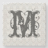 Monogram Grey Tones Vintage Floral Pattern