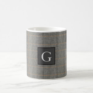 Monogram Grey Tweed Groomsman Bestman Wedding Gift Coffee Mug