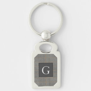 Monogram Grey Tweed Groomsman Bestman Wedding Gift Key Ring