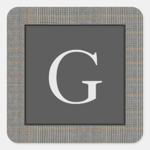 Monogram Grey Tweed Groomsman Bestman Wedding Gift Square Sticker