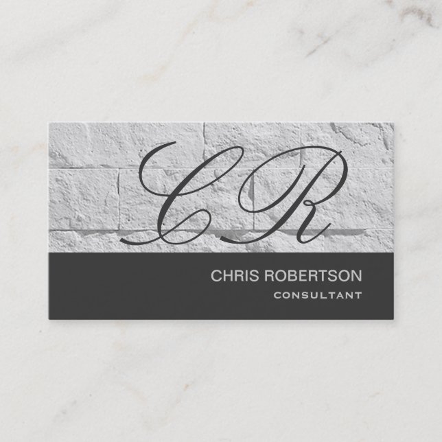 Monogram Grey Wall Brick Design Business Card (Front)