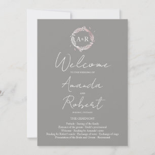 Monogram Grey Wedding Ceremony Program Invitation