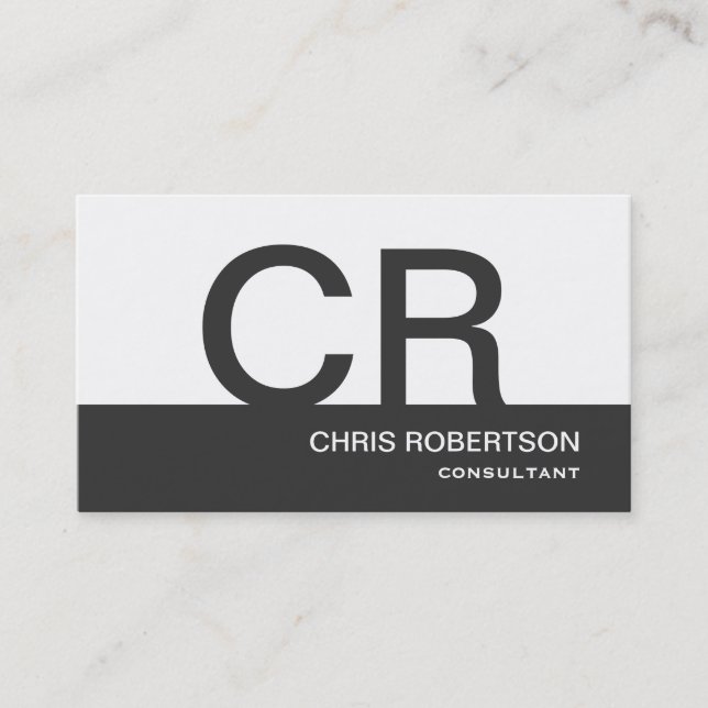 Monogram Grey White Consultant Business Card (Front)