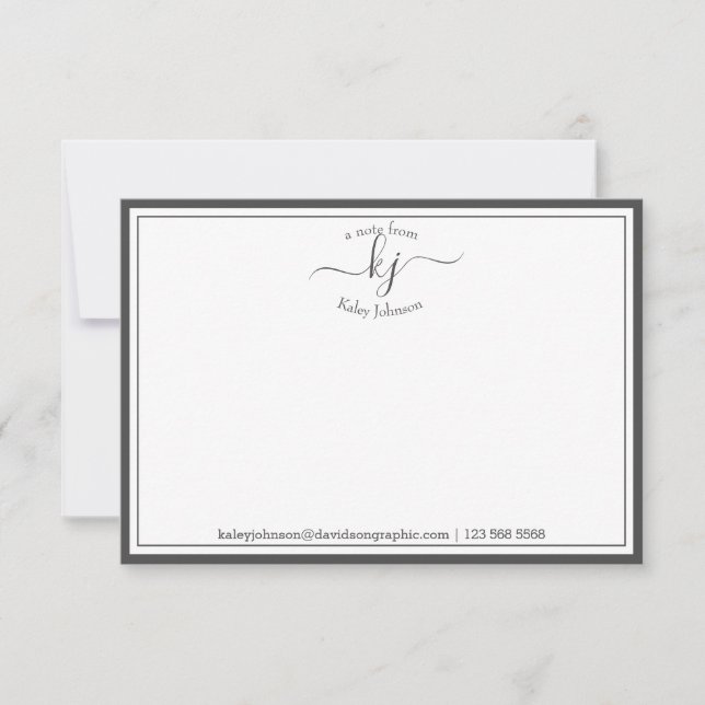 Monogram Grey White From The Desk Of Note Card (Front)